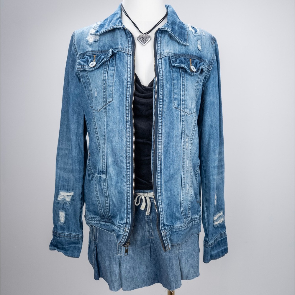 Y2K Distressed Zip-Up Denim Jacket - Charles‎ 81½ Jean Outerwear